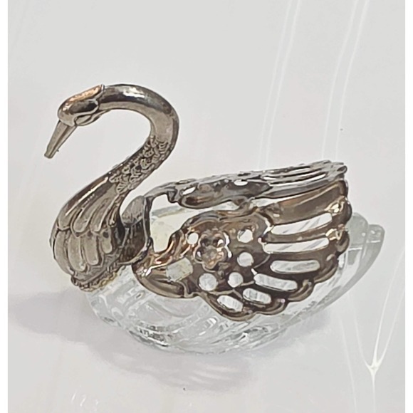 Other - Vintage 1950s Glass Swan Salt Cellar, Silver Wings, Ring/Trinket DIsh
